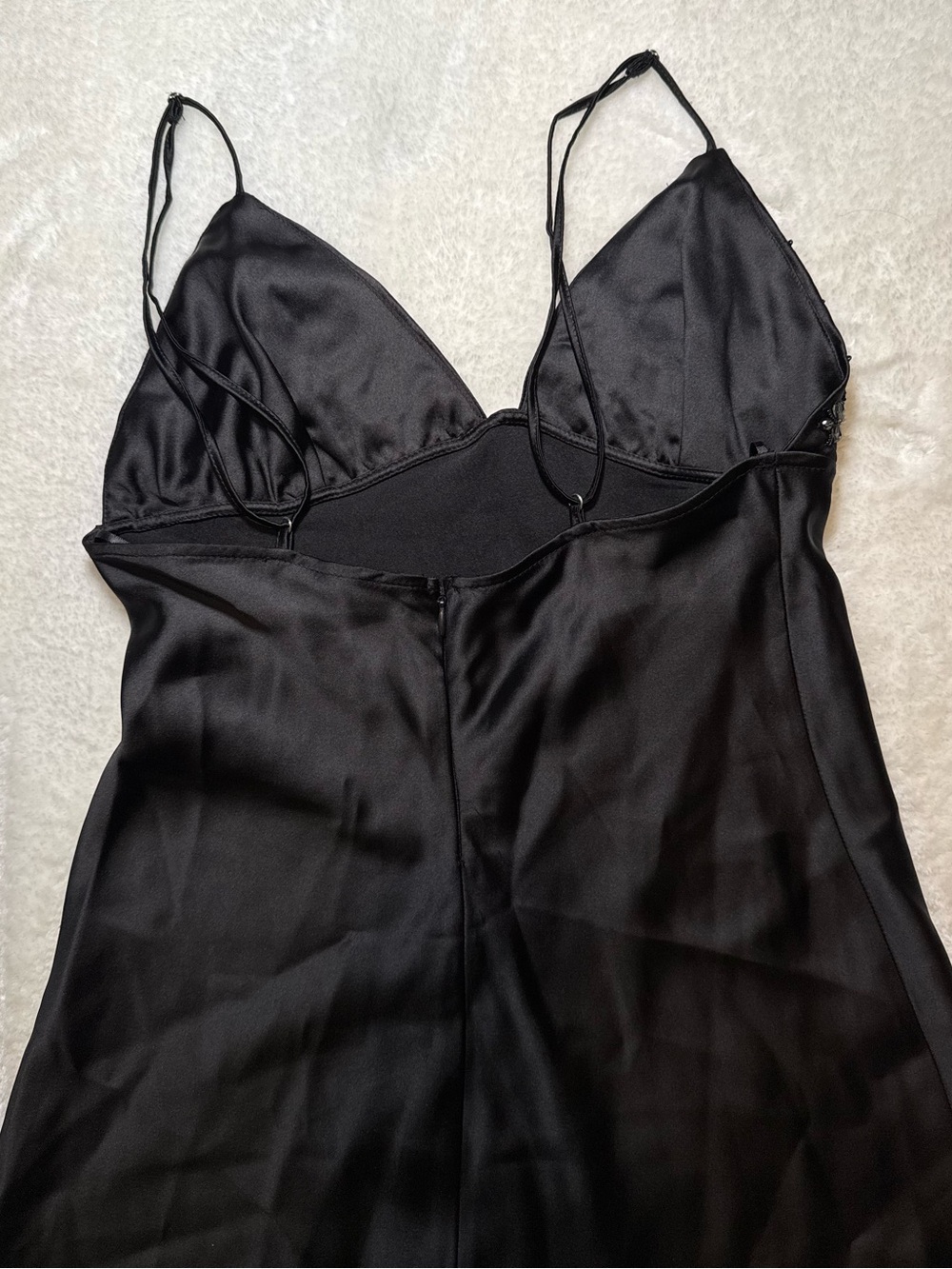Black Satin Beaded Slip Dress | Midi Evening Dress | Size S - Picture 7 of 9